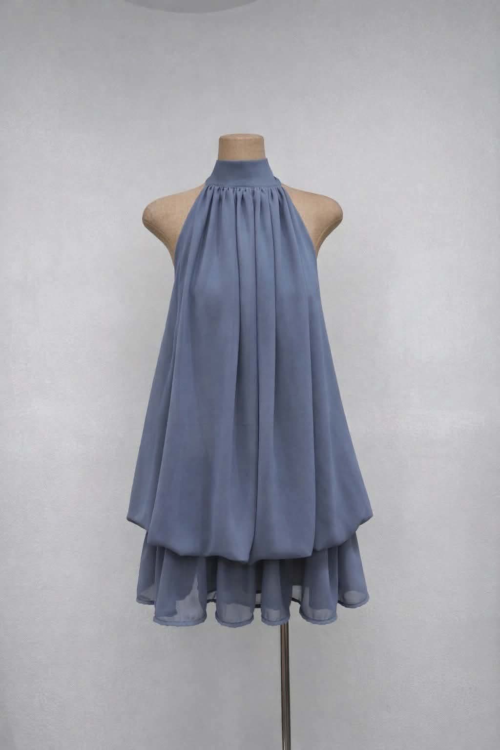 Elegant Halter Neck Layered Mini Dress – Flowy Chic Style