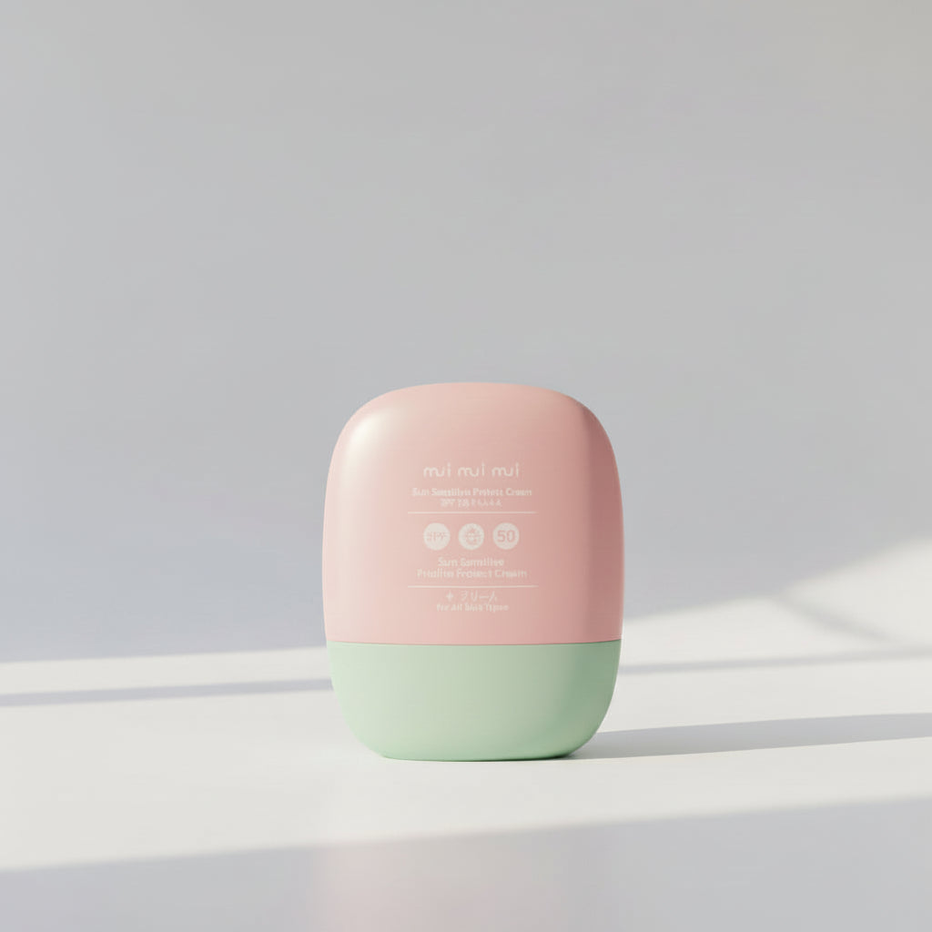 Two-toned pink and green container on a light gray background