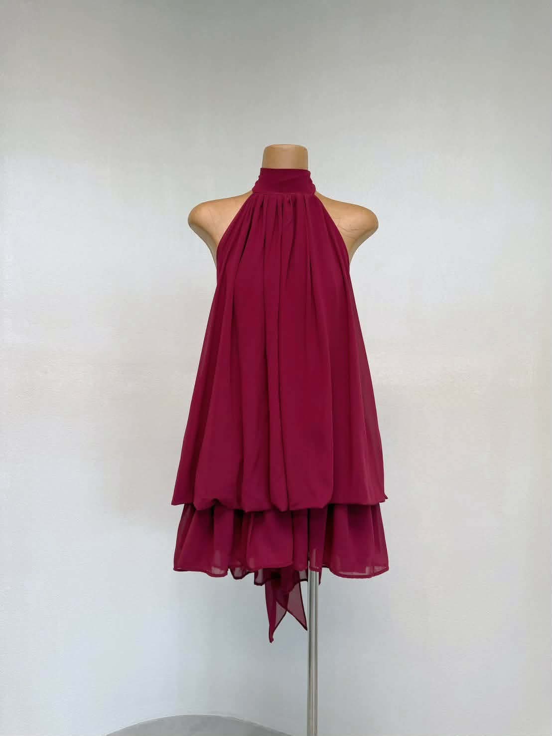 Elegant Halter Neck Layered Mini Dress – Flowy Chic Style