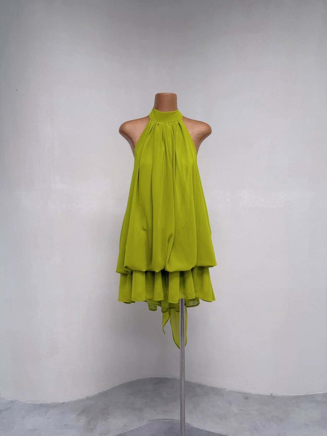 Elegant Halter Neck Layered Mini Dress – Flowy Chic Style